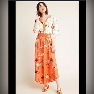 Farm Rio Anthropologie Kiera Maxi Dress boho soft floral EUC size M